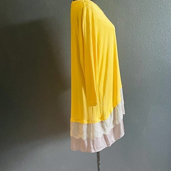 LOGO Lori Goldstein Mustard Yellow Lace Embroidered Sheer Layered Tunic XL - Picture 5 of 10